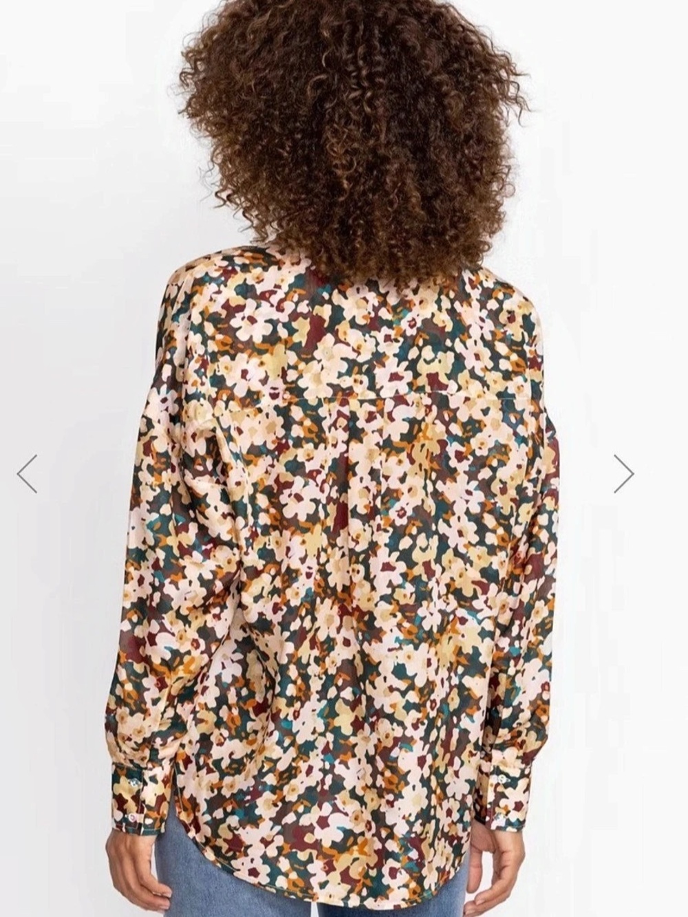 Johnny Was Calme Silk 1/2 Half Button Down Blouse in Floral Brown & Green New - Picture 2 of 10